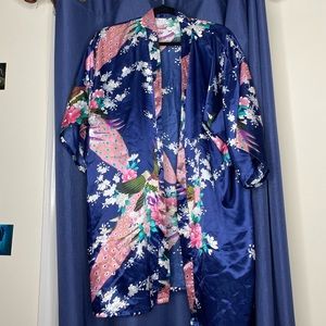 Blue floral robe , satin